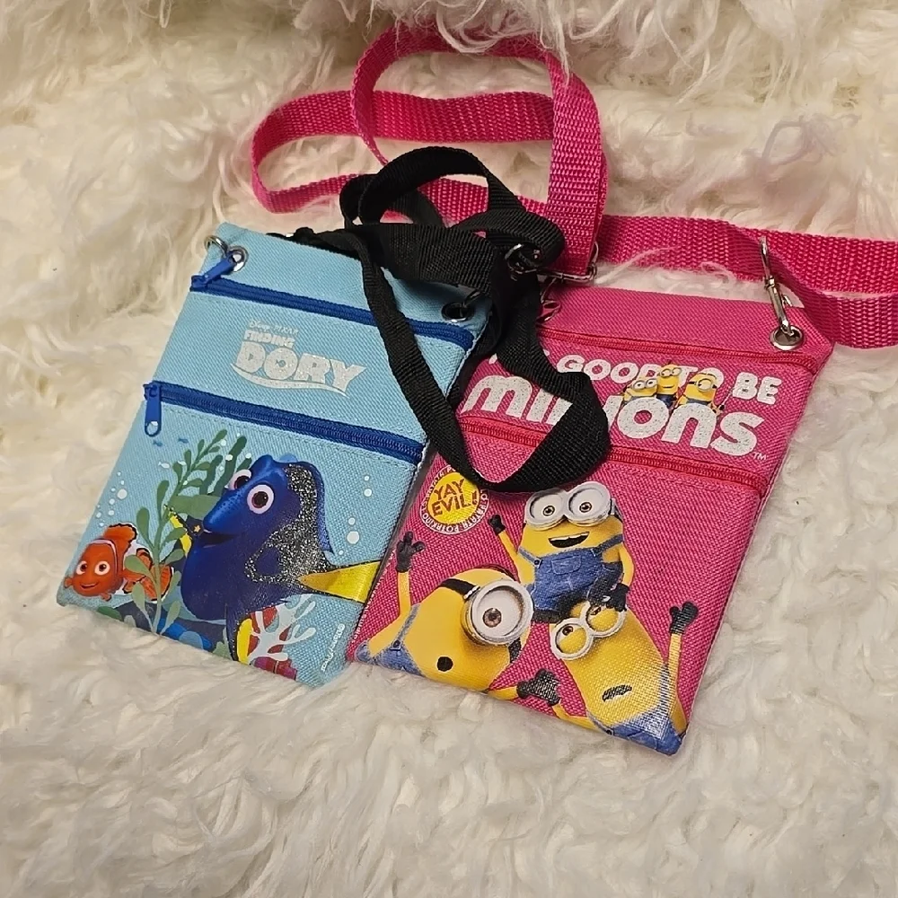 Blue and Pink Crossbody Bags with Character Designs